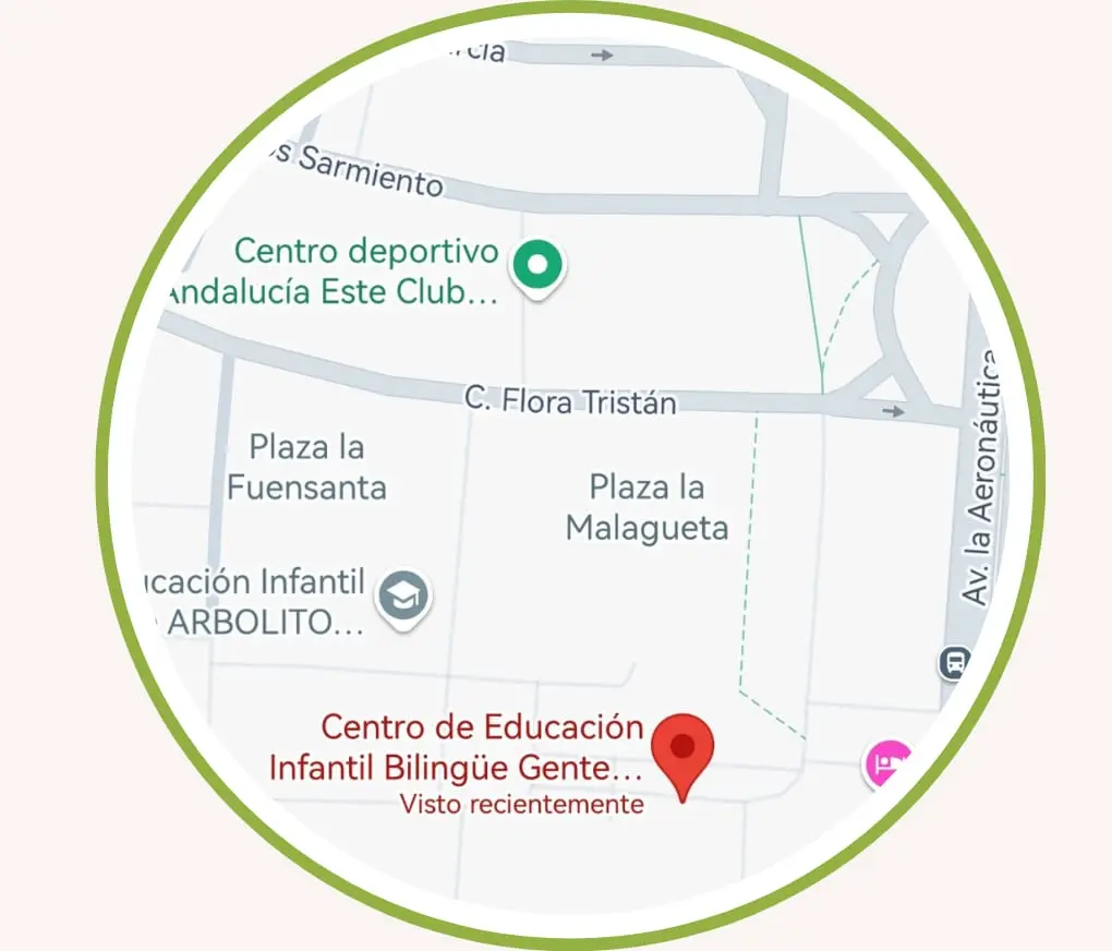 Mapa de la escuela infantil gente menuda 2 en Sevilla, se ve la zona y sus alrededores junto a los servicios.